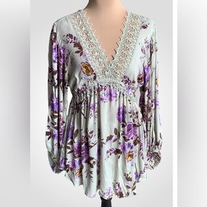 Boho Bohemian Gypsy Long Sleeve V Neck Tops Size L